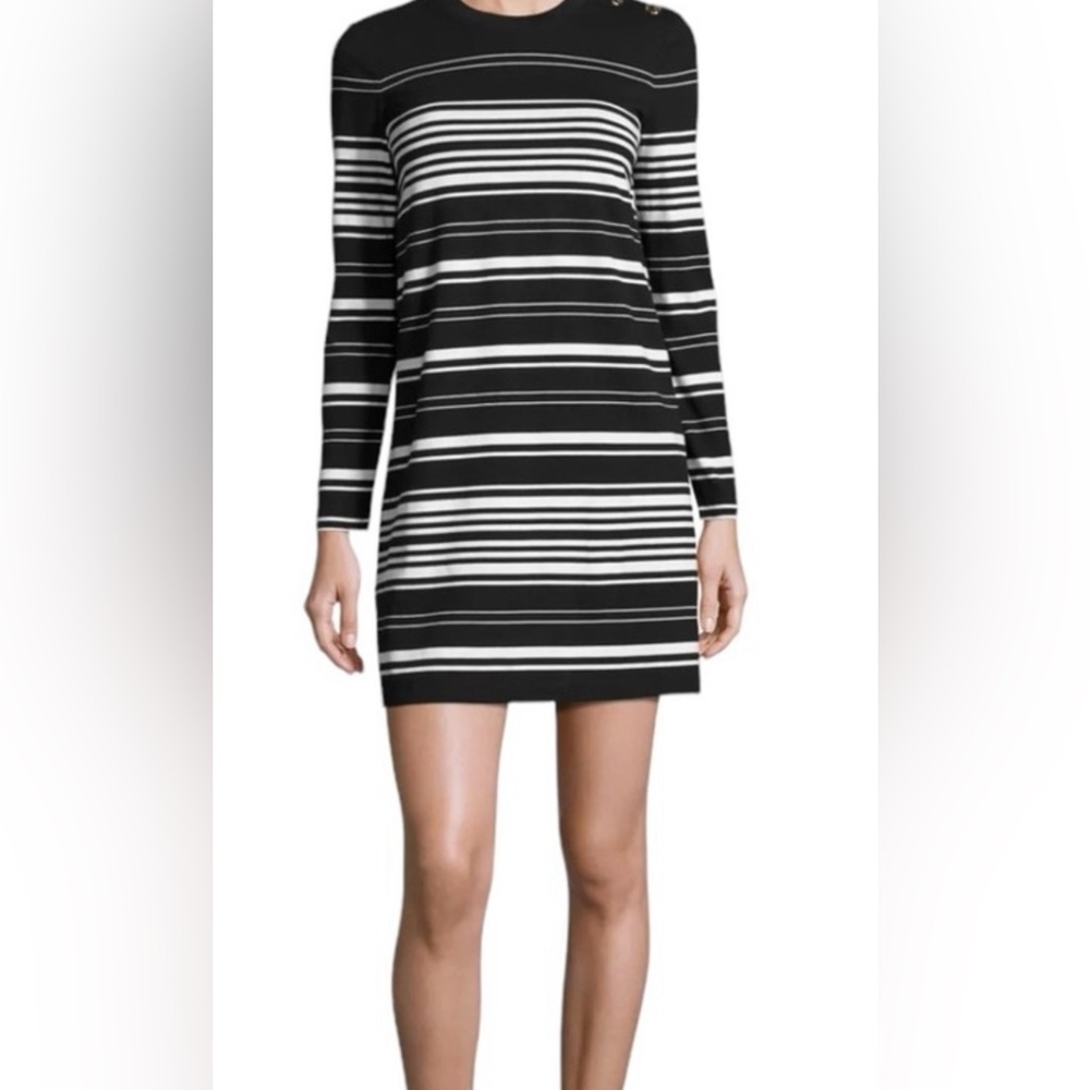Tory Burch Marianna Black & White Striped Cotton Long Sleeve shirt dress SZ S
 S